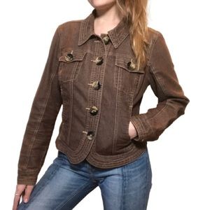 DRESSBARN Brown Fade Jean Button Down Jacket